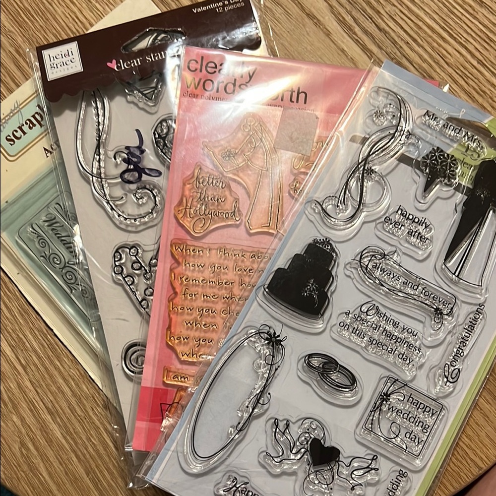 Set of Four Clear Stamp Sets with Various Wedding/Love Designs